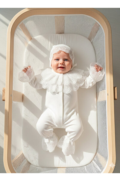 Miniday Baby Baby Girl Mevlütlük Jumpsuit with Lace Bandana, 100% Cotton, Hos...