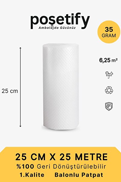POŞETİFY 25cm x 25 m Balonlu Naylon Patpat | 1. sınıf | 3 Katlı | 6,25 m2 | 3...