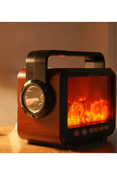 Dynego Şömine Bluetooth Radyo Retro Tasarımlı Alev Işıklı Çok Bantlı Şarj Edi...