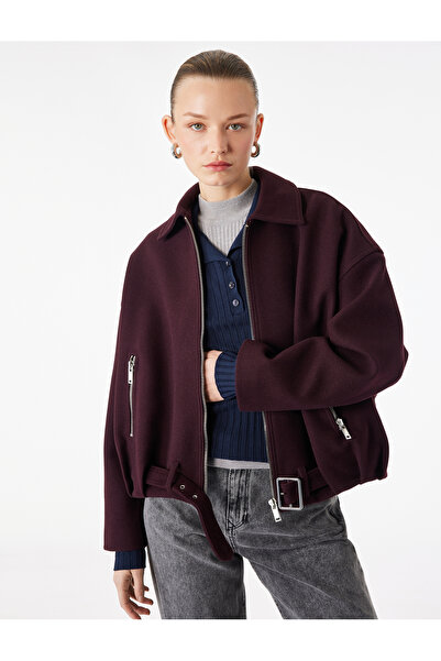 Koton Jachetă bomber oversize din cașmir, cu mâneci lungi, buzunare, fermoar ...