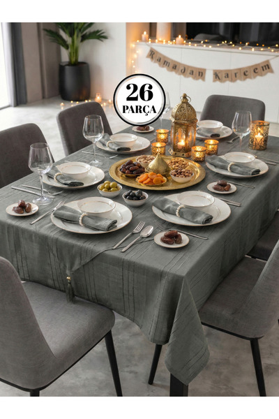 hanım's Set Fata de Masa Izur Colber pentru 12 Pers 26 Piese Afumat