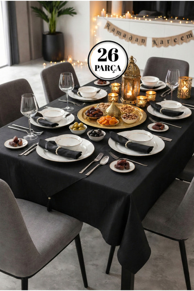 hanım's Set cuvertură de masă Izur Colber pentru 12 persoane 26 bucăți negru