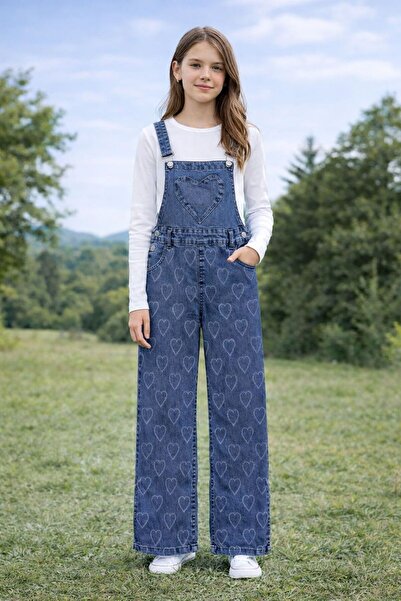 Bilge Trend Salopetă din denim pentru fete cu imprimeu inimioare