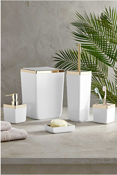 Prima Nova Primanova Toskana Banyo Seti Beyaz Altın Çerçeve 5'li