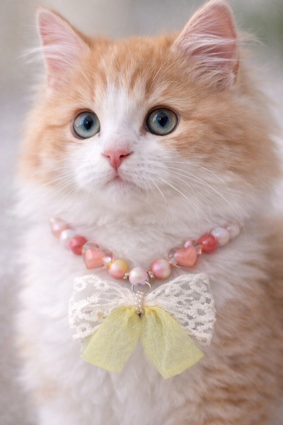 PHENORA قلادة أنيقة للقطط بتصميم لؤلؤي مزخرف بفيونكة - طوق قطط أنيق