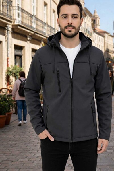 zeyra Erkek çıkarılabilir kapüşonlu içi polarlı su ve rüzgar geçirmez softshe...
