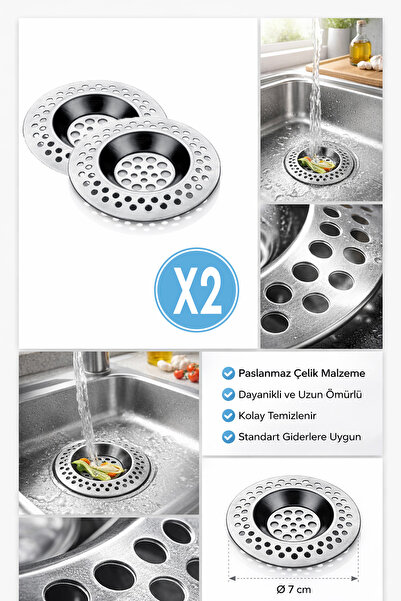 Sunplast 2 Adet Evye Lavabo Süzgeci Metal