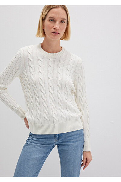 Mavi Pulover ecru cu gât rotund din amestec de mătase Slim Fit / Slim Fit 171...