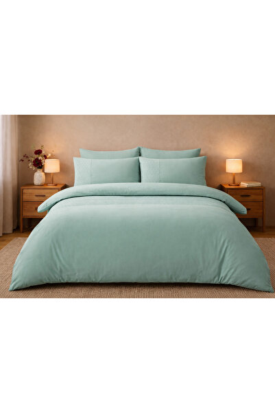 OEM Lenjerie de Pat 3 Piese 200×220 cm Verde Menta – 2 Fețe de Pernă 60×70, S...