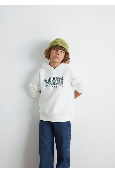 Mavi Ecru-Sweatshirt mit Logo-Kapuze 6S10167-70057