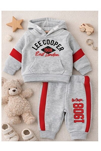 Lee Cooper Trening Băieți Baby 3 Luni Gri Deschis – 2 Piese, 100% Poliester, Confort Zilnic
