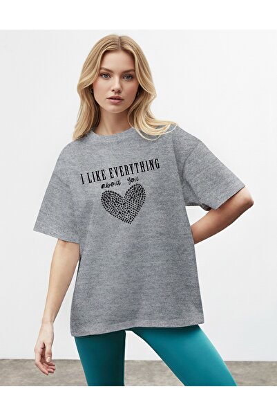 caddekombin Ženska kristalna srebrna ogrlica u obliku srca T-shirt