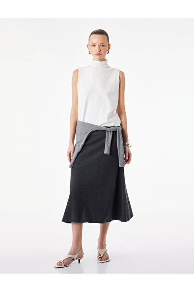 Koton Soft Textured Midi Skirt with Stitching Detail