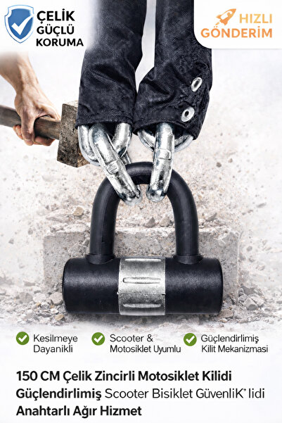 Vi Caro Grade80 G80 13 Mm 1.5 Metre Kesilmez Çelik Motorsiklet Zincir Kilit D...