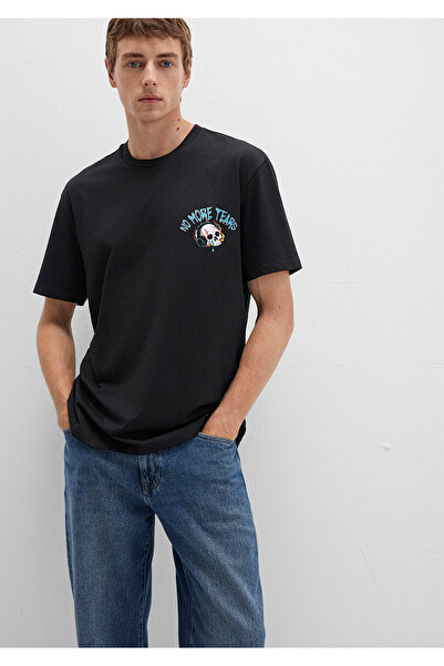 Mavi Schwarzes T-Shirt mit Totenkopf-Aufdruck, lockere Passform / bequemer Sc...