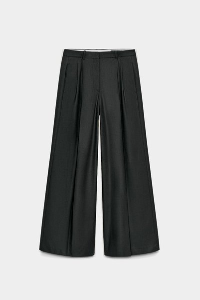 Açelya Okcu Pantaloni BALLARD, talie medie, wide leg, din material țesut, premium