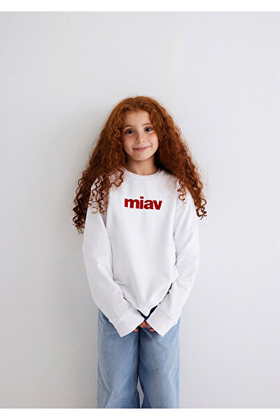 Mavi Kırmızı Miav Baskılı Beyaz Çocuk Sweatshirt 6610031-602