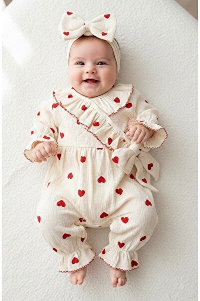 ALLYA MİNİ DRESS Amore Kırmızı Kalp Desenli Premium Kumaş %100 Pamuk Tulum ve...