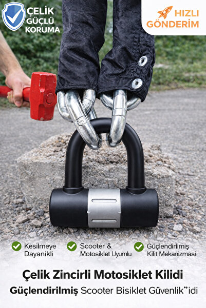 Vi Caro Grade80 G80 13 Mm 2 Metre Kesilmez Çelik Motorsiklet Zincir Kilit dis...