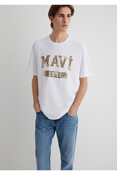 Mavi 1991 Tricou alb imprimat, cu o formă lejeră/cu o formă relaxată 0612573 ...