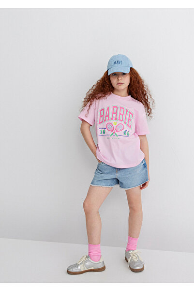 Mavi Barbie Baskılı Pembe Tişört Loose Fit / Bol Rahat Kesim 7610312-86959