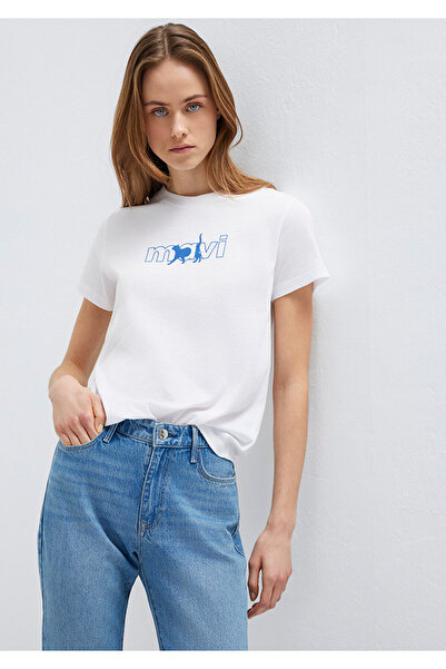 Mavi Λογότυπο Cat με τύπωμα Λευκό μπλουζάκι Regular Fit / Normal Cut 1611478-620