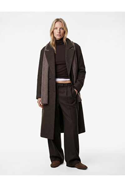 Koton Long Sleeve Buttoned Double-Breasted Cashmere Coat with Pockets