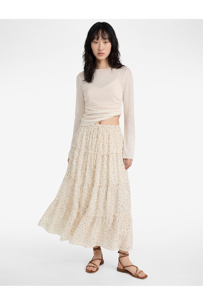 Koton Çiçekli Beli Lastikli Viskon Uzun Etek