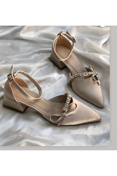 DİORİN Stone Bow Heeled Satin Shoes