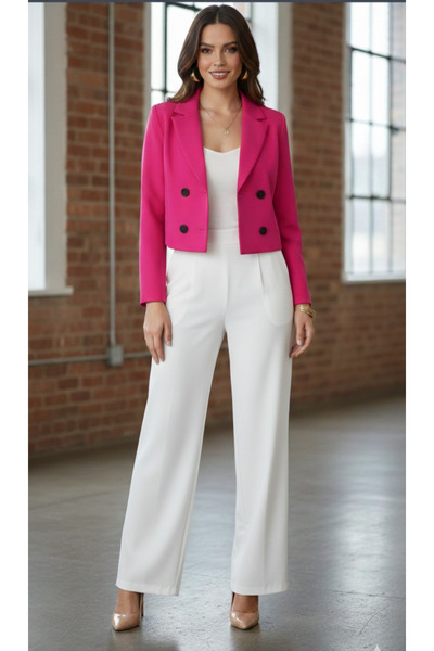 MODA düğmeli kısa pembe kravuvze ceket