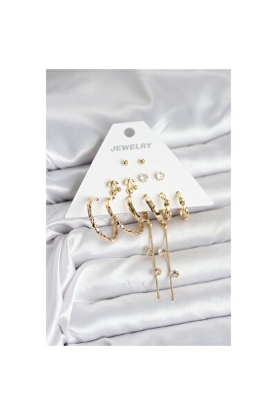 Ebijuteri Gold Color 6 Pairs Brass Women's Earrings Set