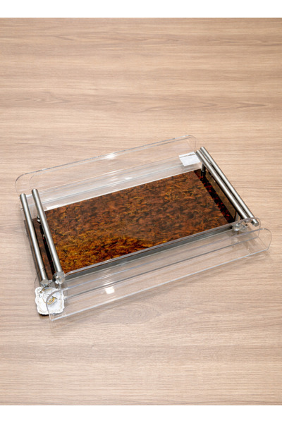 ALQANNAS Thick Acrylic Serving Tray Set with Steel Handle and Base