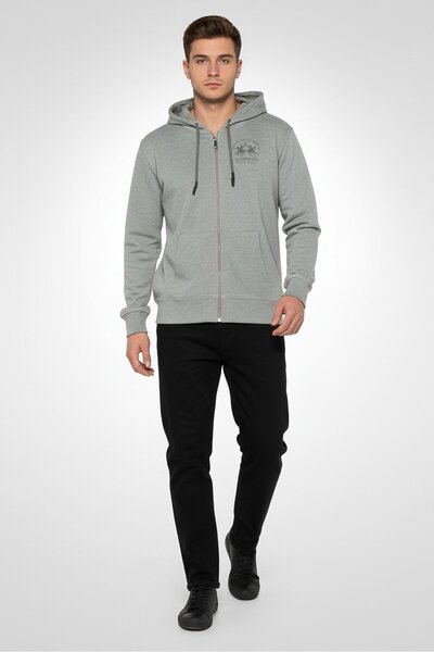 La Martina هودي رجالي بأكمام طويلة وشعار العلامة التجارية، رمادي