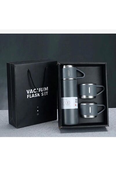 Genel Markalar 3 Bardaklı vakumlu Termos, Paslanmaz Çelik Termos Çanta Hediyeli