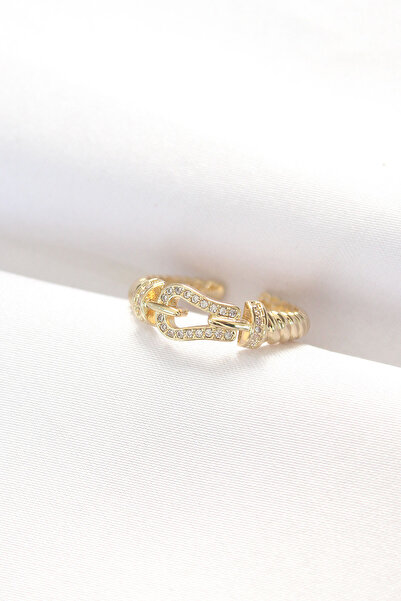 Skygo Gold Color Zircon Stone Adjustable Ring with Belt Buckle Design - Tj-By...