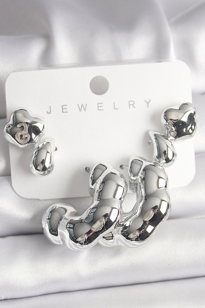 Skygo طقم أقراط نسائية من البلاستيك CCB على شكل قطرة البرسيم باللون الفضي - T...