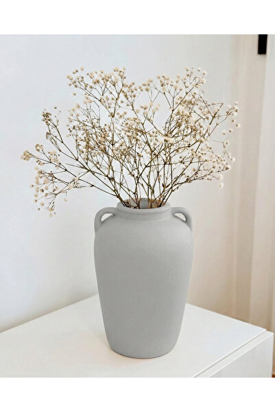 Hestia Home BÜYÜK KULPLU SERAMİK VAZO GRİ
