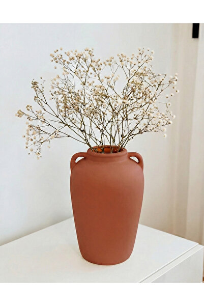 Hestia Home Vază ceramică cu mâner mare, maro-roșcat