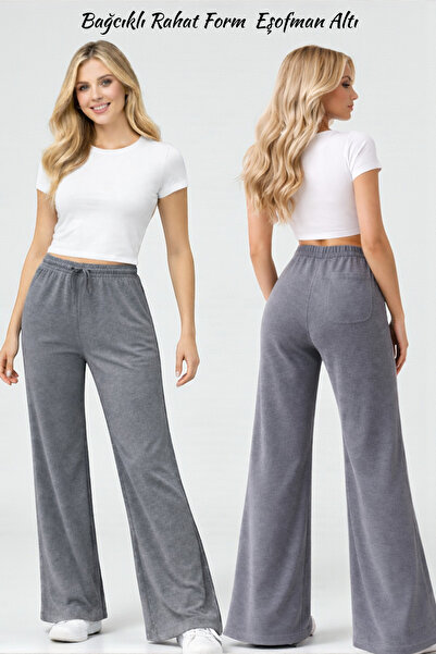 Fancy & Fun Kadın Yüksek Bel Oversize Beli Lastikli Arka Cepli 3 İplik Kumaş ...