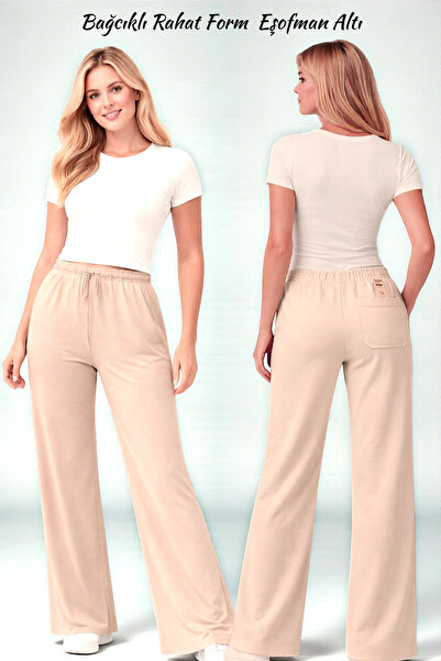 Fancy & Fun Kadın Yüksek Bel Oversize Beli Lastikli Arka Cepli 3 İplik Kumaş ...