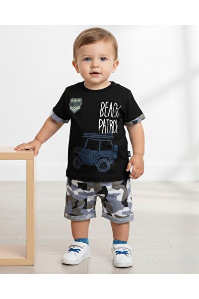 Ege Bebek Baby Boy Camouflage Shorts Car Printed Summer Set 6-9-12-18-24 Months