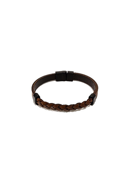 Herşey Nota Dark Brown Genuine Leather Braided Men's Bracelet |   Magnetic Me...