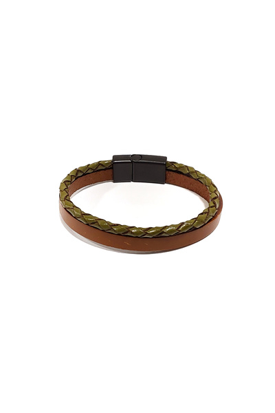 Herşey Nota Khaki Braided and Brown Genuine Leather Cord Men's Bracelet |   M...