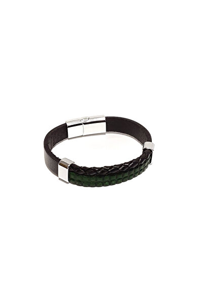 HER ŞEY NOTA www.herseynota.com Emerald Hat Black Leather Men's Bracelet-556