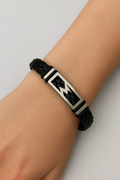 Herşey Nota Lightning Bolt Figured Unisex Knitted Leather Bracelet – Strong D...