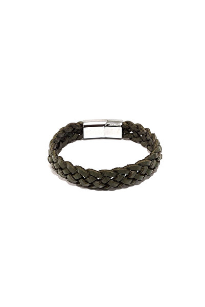 HER ŞEY NOTA www.herseynota.com Khaki Masculine Genuine Leather Braided Men's...