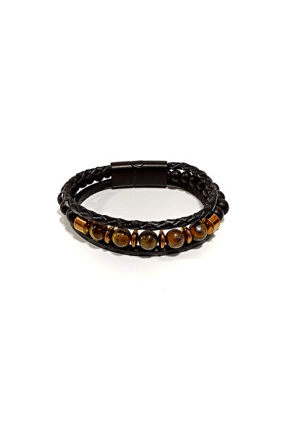 Herşey Nota Brown Natural Stone Genuine Leather Men's Bracelet |   Natural an...