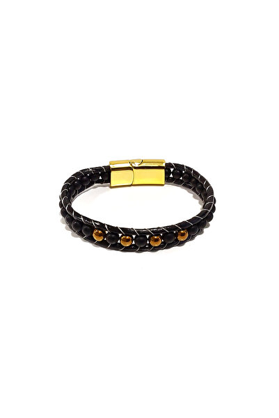 Herşey Nota Black Onyx and Hematite Natural Stone Men's Bracelet |   Energy B...