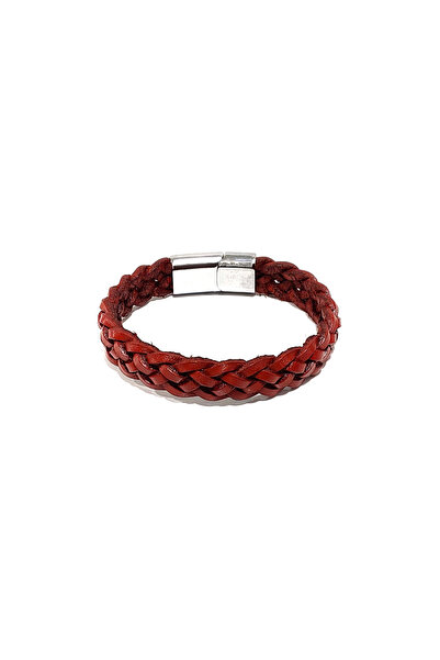 HER ŞEY NOTA www.herseynota.com Red Masculine Genuine Leather Braided Men's B...