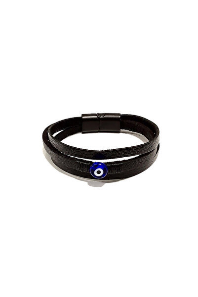 Herşey Nota Textured Genuine Leather Cord Evil Eye Beaded Men's Bracelet |   ...